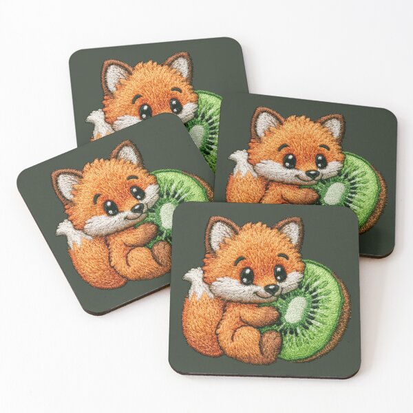 Item preview, Cute Fox With Kiwi Embroidery Patch designed and sold by MegaNovaArt.