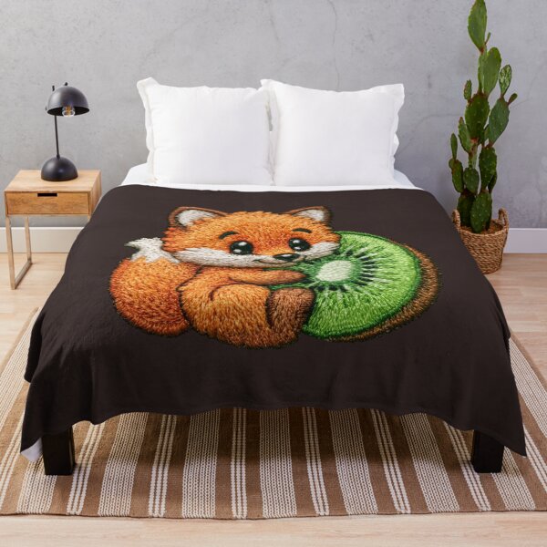 Item preview, Cute Fox With Kiwi Embroidery Patch designed and sold by MegaNovaArt.