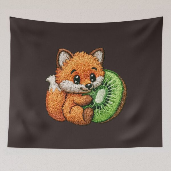 Item preview, Cute Fox With Kiwi Embroidery Patch designed and sold by MegaNovaArt.