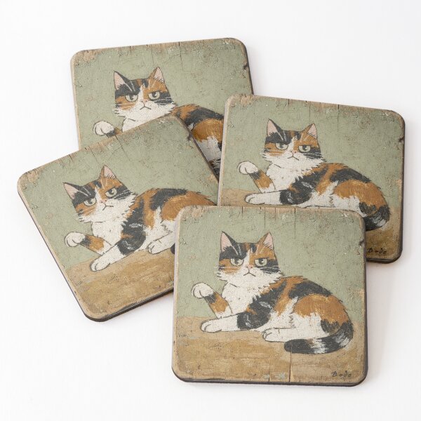 Item preview, Calico Cat with One Paw Raised Folk Art designed and sold by PictorialWhimsy.
