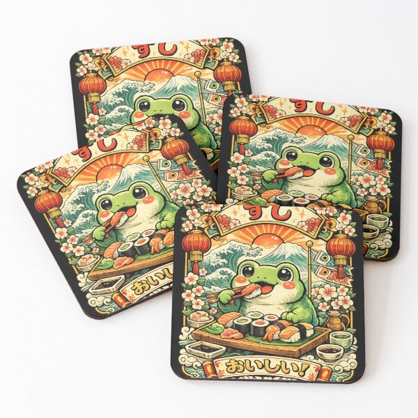 Item preview, Frog Eating Sushi Japan Kawaii  designed and sold by redsharkuk.