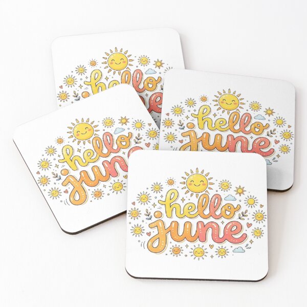 Item preview, Hello June Summer Sticker Yellow Pink Orange Sunset Cute Pretty Aesthetic Vibe Sunshine Clouds Doodle Artistic Abstract designed and sold by SamiraArts.