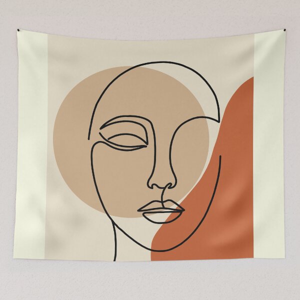 Item preview, Minimalist One Line Woman Face Art Terracotta Abstract designed and sold by AliAltinelArt.