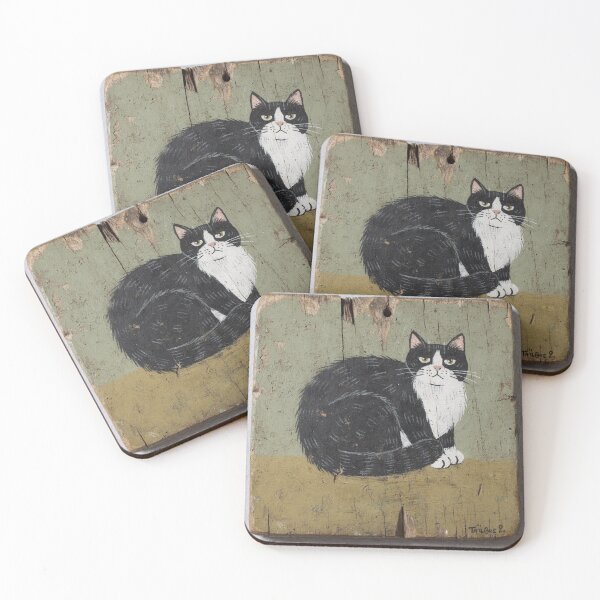 Item preview, Tuxedo Cat Loaf Naive Folk Art Painting designed and sold by PictorialWhimsy.
