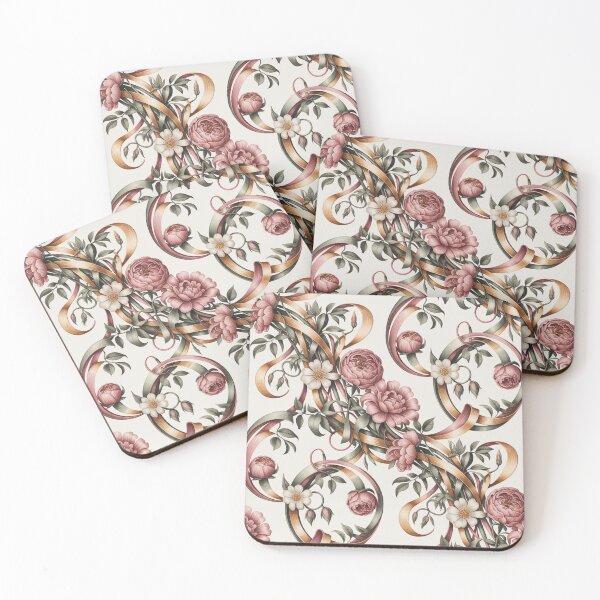 Item preview, Romantic Pink Peony Ribbon Pattern | Elegant Floral Scroll Seamless Repeat designed and sold by Midnight Veil Designs.