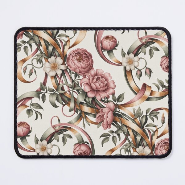 Item preview, Romantic Pink Peony Ribbon Pattern | Elegant Floral Scroll Seamless Repeat designed and sold by Midnight Veil Designs.