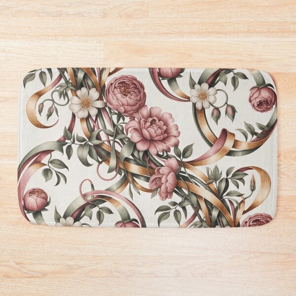 Item preview, Romantic Pink Peony Ribbon Pattern | Elegant Floral Scroll Seamless Repeat designed and sold by Midnight Veil Designs.