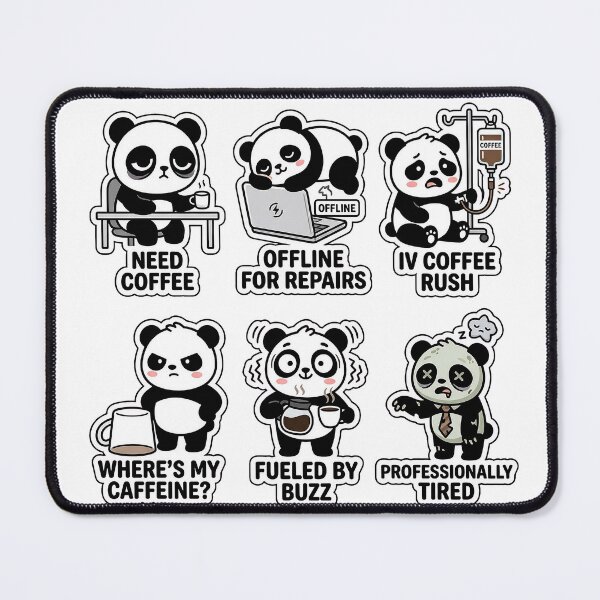 Item preview, Kawaii Tired Panda Office Sticker Pack - Cute Caffeine & Night Owl Puns designed and sold by SimpleP.