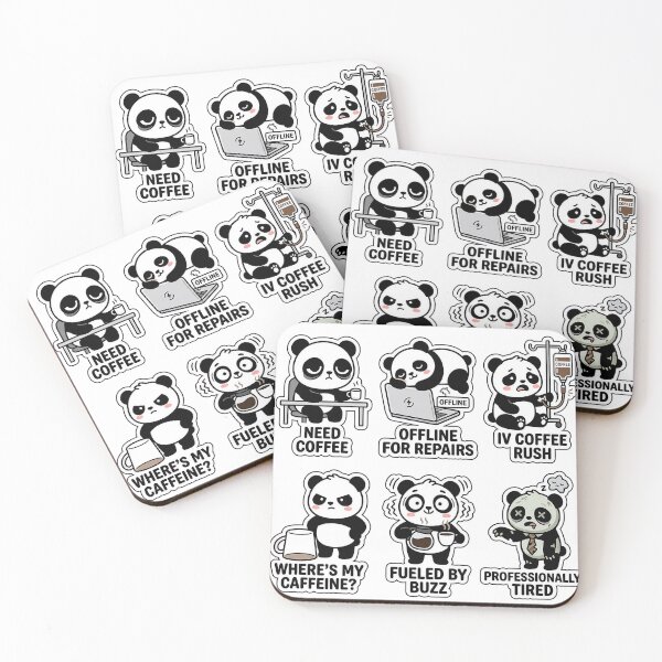 Item preview, Kawaii Tired Panda Office Sticker Pack - Cute Caffeine & Night Owl Puns designed and sold by SimpleP.