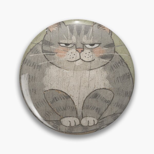 Item preview, Sleepy Squinting Grey Cat Folk Art designed and sold by PictorialWhimsy.
