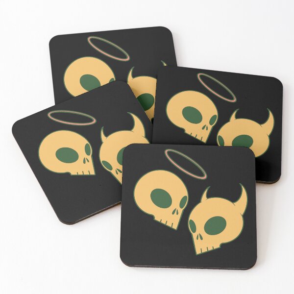 Item preview, Yellow green hue Angel and devil skulls designed and sold by AngelPainter.