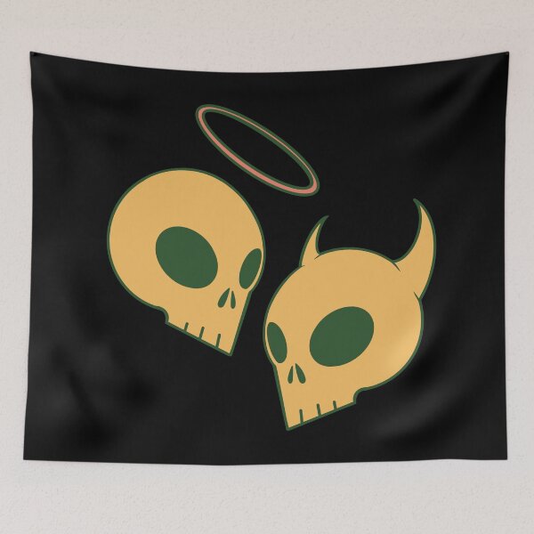Item preview, Yellow green hue Angel and devil skulls designed and sold by AngelPainter.