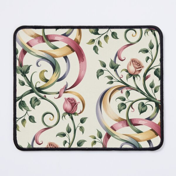 Item preview, Romantic Pink Rose Ribbon Pattern | Elegant Floral Scroll Seamless Repeat designed and sold by Midnight Veil Designs.