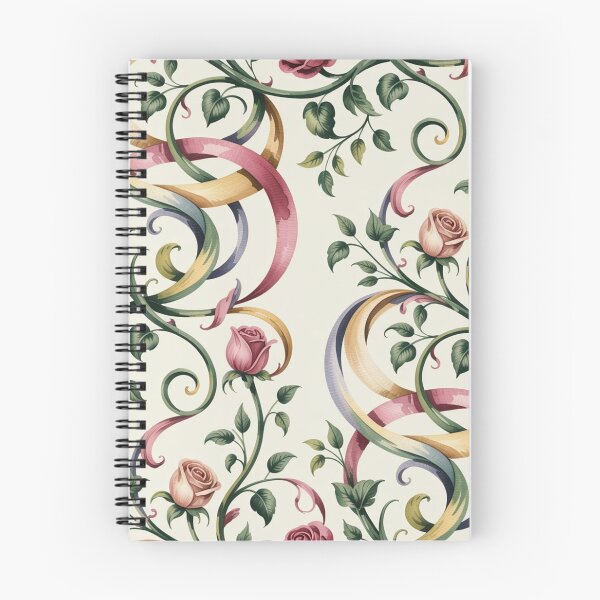 Item preview, Romantic Pink Rose Ribbon Pattern | Elegant Floral Scroll Seamless Repeat designed and sold by Midnight Veil Designs.