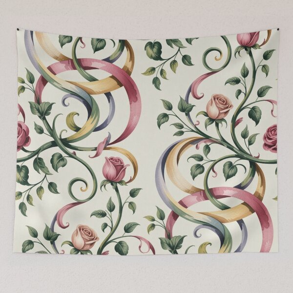 Item preview, Romantic Pink Rose Ribbon Pattern | Elegant Floral Scroll Seamless Repeat designed and sold by Midnight Veil Designs.