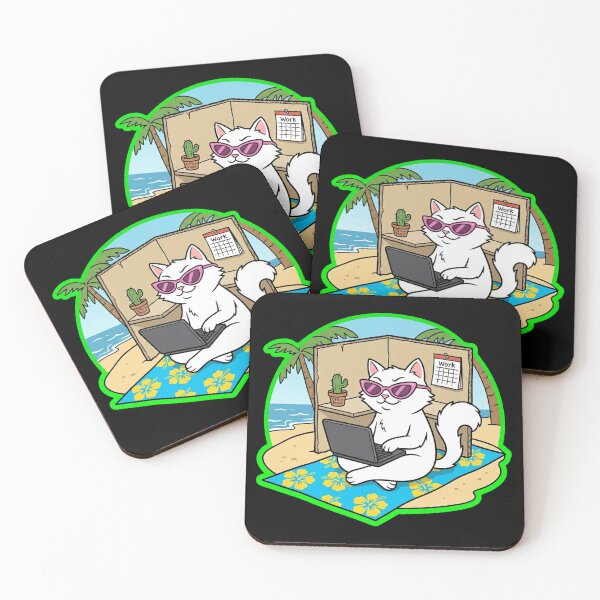 Item preview, Remote Work Beach Cat Funny Office Cubicle Sticker designed and sold by Cat Meme Fund.