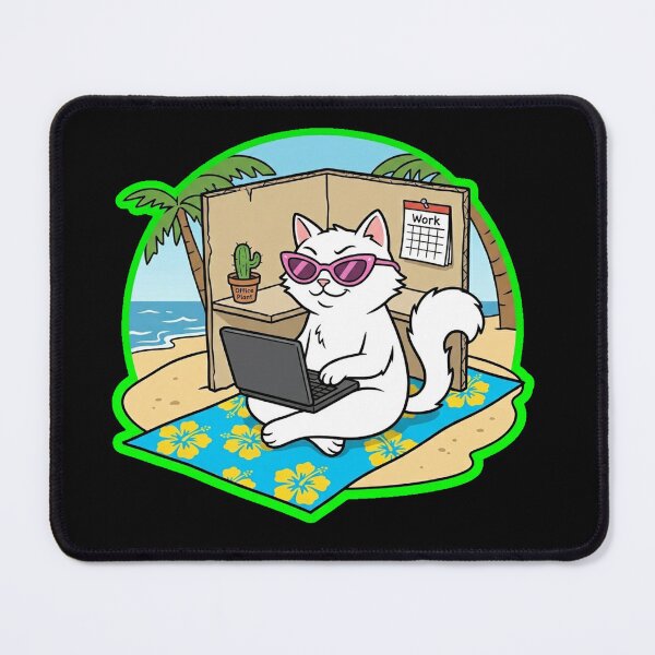 Item preview, Remote Work Beach Cat Funny Office Cubicle Sticker designed and sold by Cat Meme Fund.