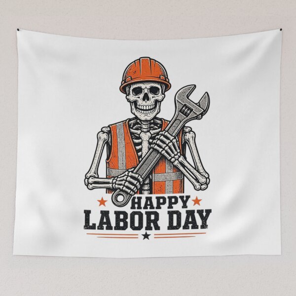 Item preview, Happy Labor Day Worker Skull designed and sold by SaryaSmyth19.
