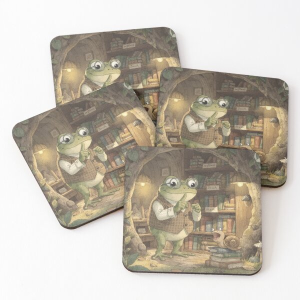 Item preview, Frog Librarian Shushing a Snail Cottagecore Art designed and sold by PictorialWhimsy.