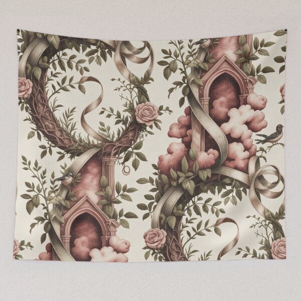 Item preview, Romantic Gothic Rose Ribbon Pattern | Ornate Architectural Floral Seamless Repeat designed and sold by Midnight Veil Designs.