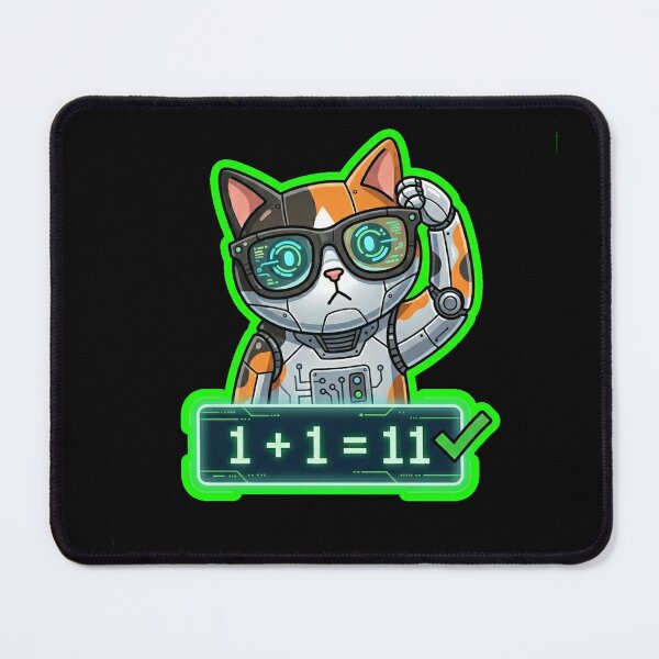 Item preview, AI Robot Cat 1 Plus 1 Equals 11 Cyberpunk Meme Sticker designed and sold by Cat Meme Fund.