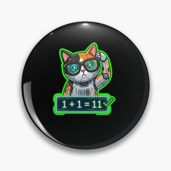 Item preview, AI Robot Cat 1 Plus 1 Equals 11 Cyberpunk Meme Sticker designed and sold by Cat Meme Fund.