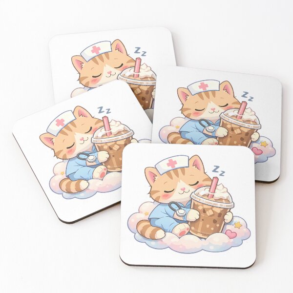 Item preview, Cute Aesthetic LoFi Nurse Cat with Iced Coffee Sticker⁠ designed and sold by MIROUZ2000.