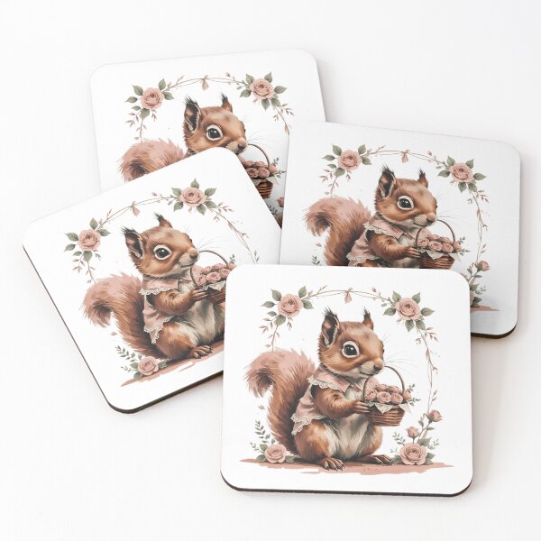 Item preview, Vintage Watercolor Woodland Squirrel Floral Basket designed and sold by AQUILAKREO.