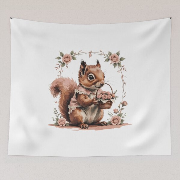 Item preview, Vintage Watercolor Woodland Squirrel Floral Basket designed and sold by AQUILAKREO.