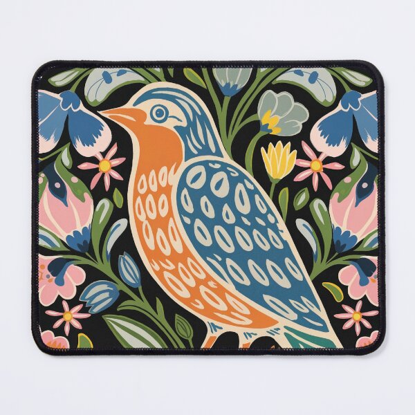 Item preview, Colorful Folk Bird with Flowers | Blue Orange Bird Art designed and sold by Filora Atelier .