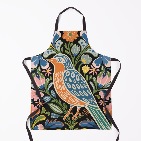 Item preview, Colorful Folk Bird with Flowers | Blue Orange Bird Art designed and sold by Filora Atelier .