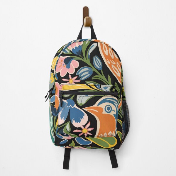 Item preview, Colorful Folk Bird with Flowers | Blue Orange Bird Art designed and sold by Filora Atelier .