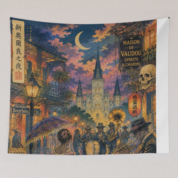 Item preview, New Orleans Ukiyo-e Jazz Parade Art Print | French Quarter Voodoo Night | Japanese Woodblock Style designed and sold by Vandy Fullam.