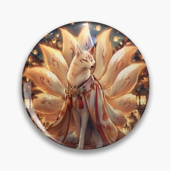 Item preview, Nine Tailed Kitsune Spirit Under Lantern Light – Japanese Fox Yokai Folklore Art designed and sold by kaxymax.