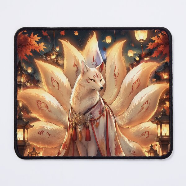 Item preview, Nine Tailed Kitsune Spirit Under Lantern Light – Japanese Fox Yokai Folklore Art designed and sold by kaxymax.