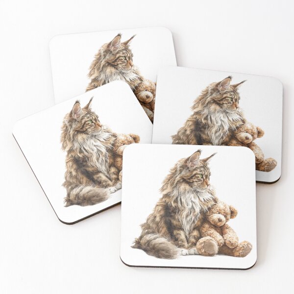 Item preview, Maine Coon Cat Sitting with Teddy Bear designed and sold by Artdrop62.