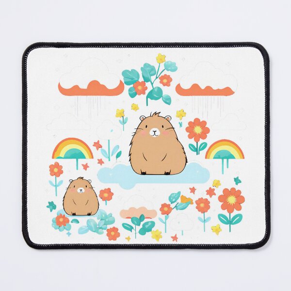 Item preview, Capybara seamless pattern. Cute cozy wildlife seamless background woth animal rainbow and plants in trendy collage style designed and sold by ArtEventET.