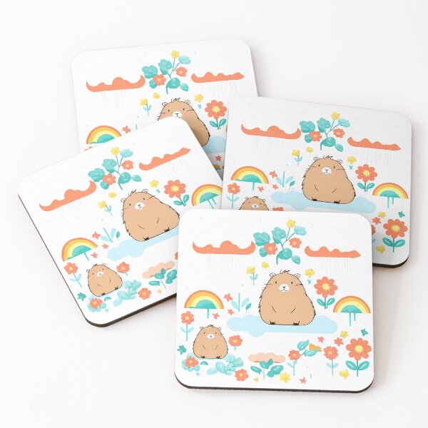 Item preview, Capybara seamless pattern. Cute cozy wildlife seamless background woth animal rainbow and plants in trendy collage style designed and sold by ArtEventET.