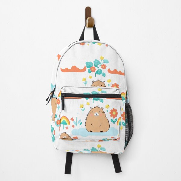 Item preview, Capybara seamless pattern. Cute cozy wildlife seamless background woth animal rainbow and plants in trendy collage style designed and sold by ArtEventET.