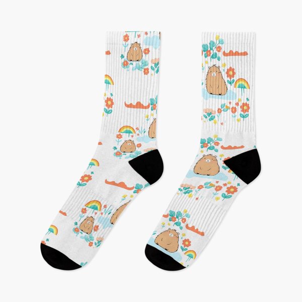 Item preview, Capybara seamless pattern. Cute cozy wildlife seamless background woth animal rainbow and plants in trendy collage style designed and sold by ArtEventET.