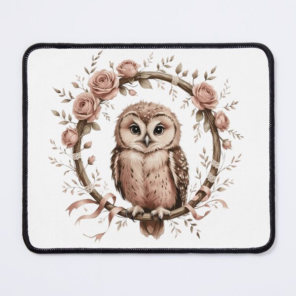 Item preview, Whimsical Watercolor Owl in Pink Rose Floral Wreat designed and sold by AQUILAKREO.