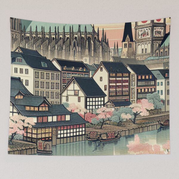 Item preview, Magdeburg Germany Ukiyo-e Art Print | Magdeburg Cathedral & Elbe River | Japanese Woodblock Landscape designed and sold by Vandy Fullam.
