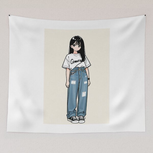 Item preview, Casual Wear - Woman in white tee and blue jeans designed and sold by AnimeShin.