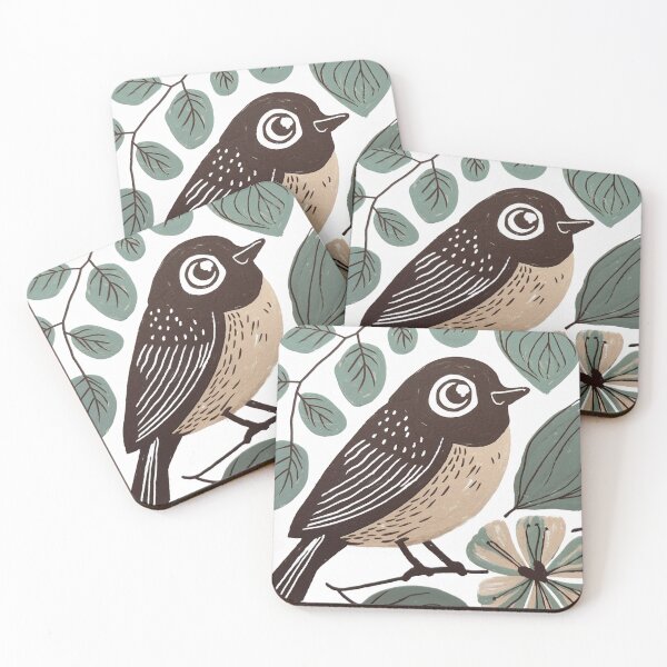 Item preview, Small Brown Bird with Sage Leaves | Botanical Bird Art designed and sold by Filora Atelier .