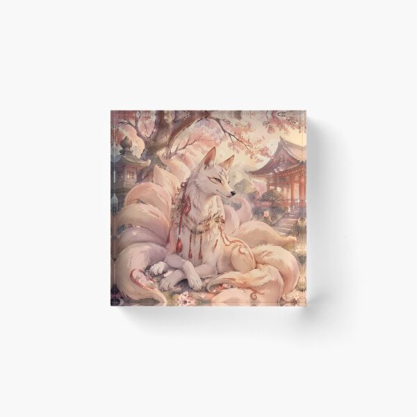 Item preview, Sakura Kitsune Spirit – Nine Tailed Fox Yokai Beneath Cherry Blossoms designed and sold by kaxymax.