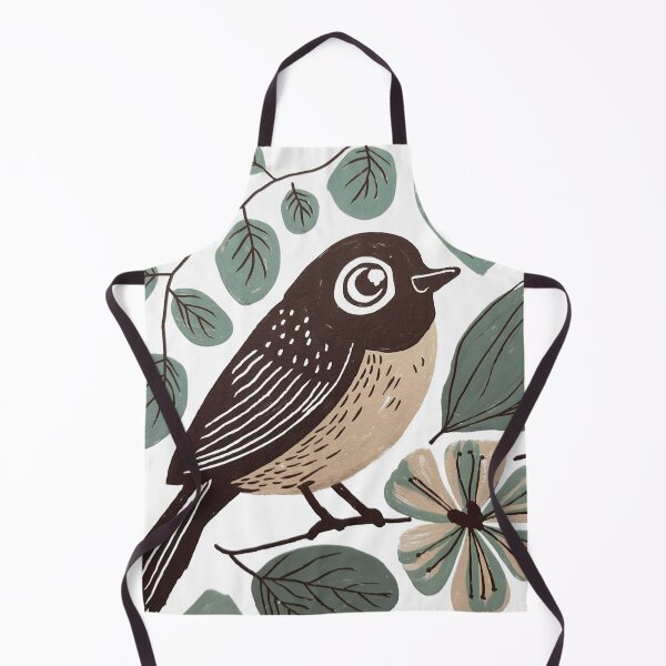 Item preview, Small Brown Bird with Sage Leaves | Botanical Bird Art designed and sold by Filora Atelier .