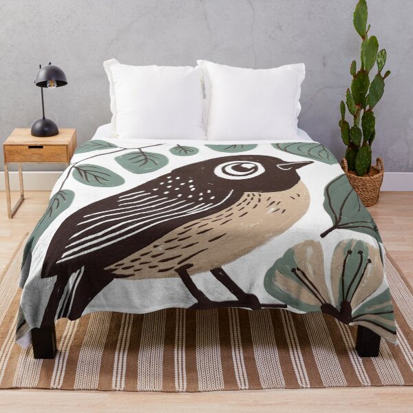 Item preview, Small Brown Bird with Sage Leaves | Botanical Bird Art designed and sold by Filora Atelier .