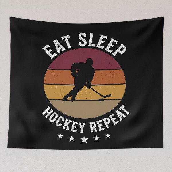 Item preview, Eat Sleep Hockey Repeat Retro Sunset Hockey Player designed and sold by LuloCreative.