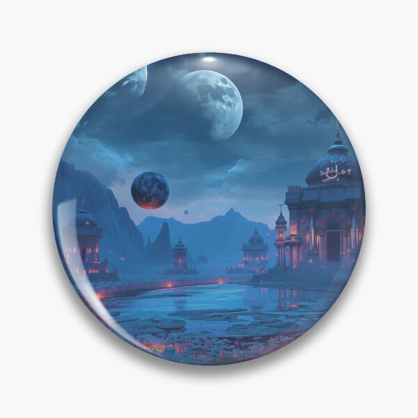 Item preview, Moonlit Zodiac Temple Landscape with Celestial Lake and Giant Moons designed and sold by Luminous Wilds.