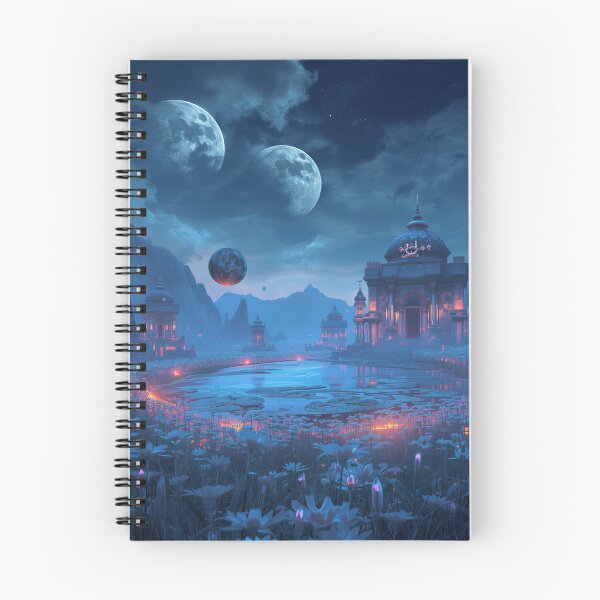 Item preview, Moonlit Zodiac Temple Landscape with Celestial Lake and Giant Moons designed and sold by Luminous Wilds.